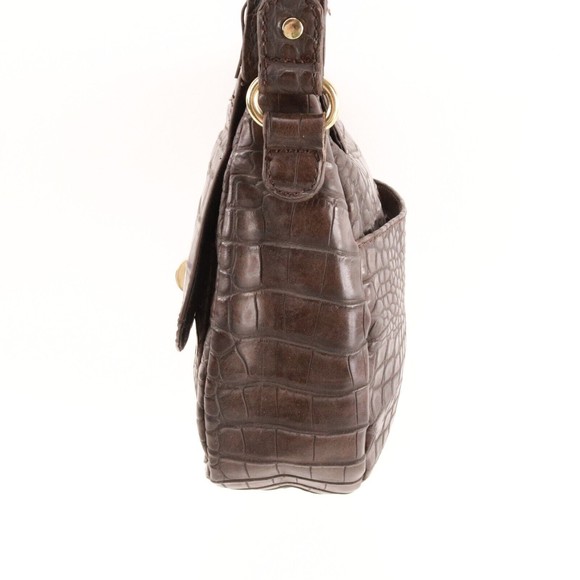 Liz Claiborne Handbag Women Brown Leather Croc Faux Leather Shoulder Saddle Bag - Picture 5 of 16